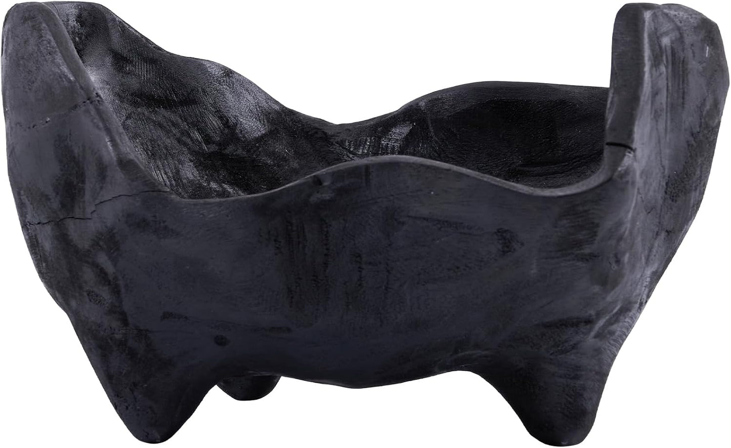 Oak Wood Black Decorative Bowl, 9.25X5.51 Inch Small Bowl | Matte Black Bowl for Entryway Key, Fruit, Candy with Feet, Boho Farmhouse Home Decor for Dining Room Coffee Table Centerpiece