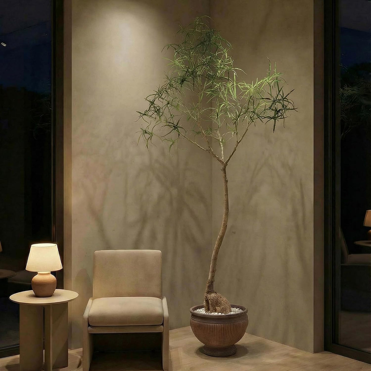 6.5FT Queensland Bottle Tree, Sculptural Faux Tree for Japandi & Wabi-Sabi Interiors, Premium Silk Leaves & Swollen Trunk, Artificial Indoor Plant for Living Room Decor