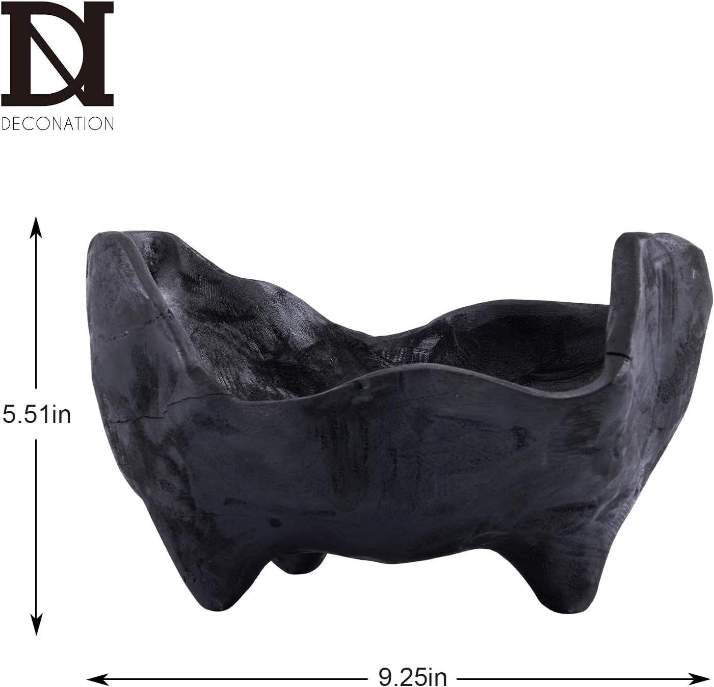 Oak Wood Black Decorative Bowl, 9.25X5.51 Inch Small Bowl | Matte Black Bowl for Entryway Key, Fruit, Candy with Feet, Boho Farmhouse Home Decor for Dining Room Coffee Table Centerpiece