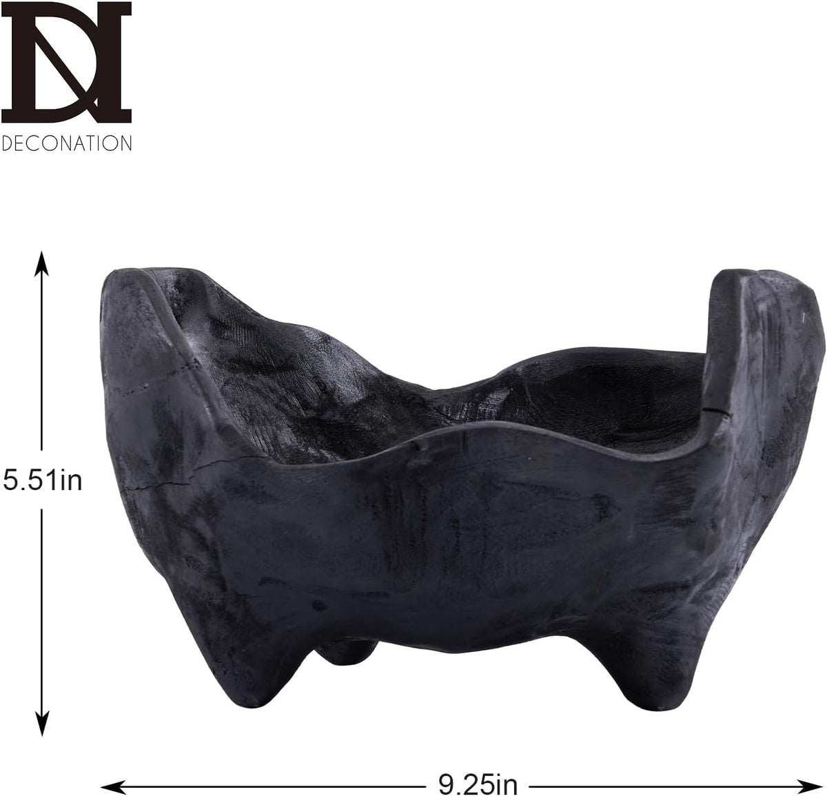 Oak Wood Black Decorative Bowl, 9.25X5.51 Inch Small Bowl | Matte Black Bowl for Entryway Key, Fruit, Candy with Feet, Boho Farmhouse Home Decor for Dining Room Coffee Table Centerpiece