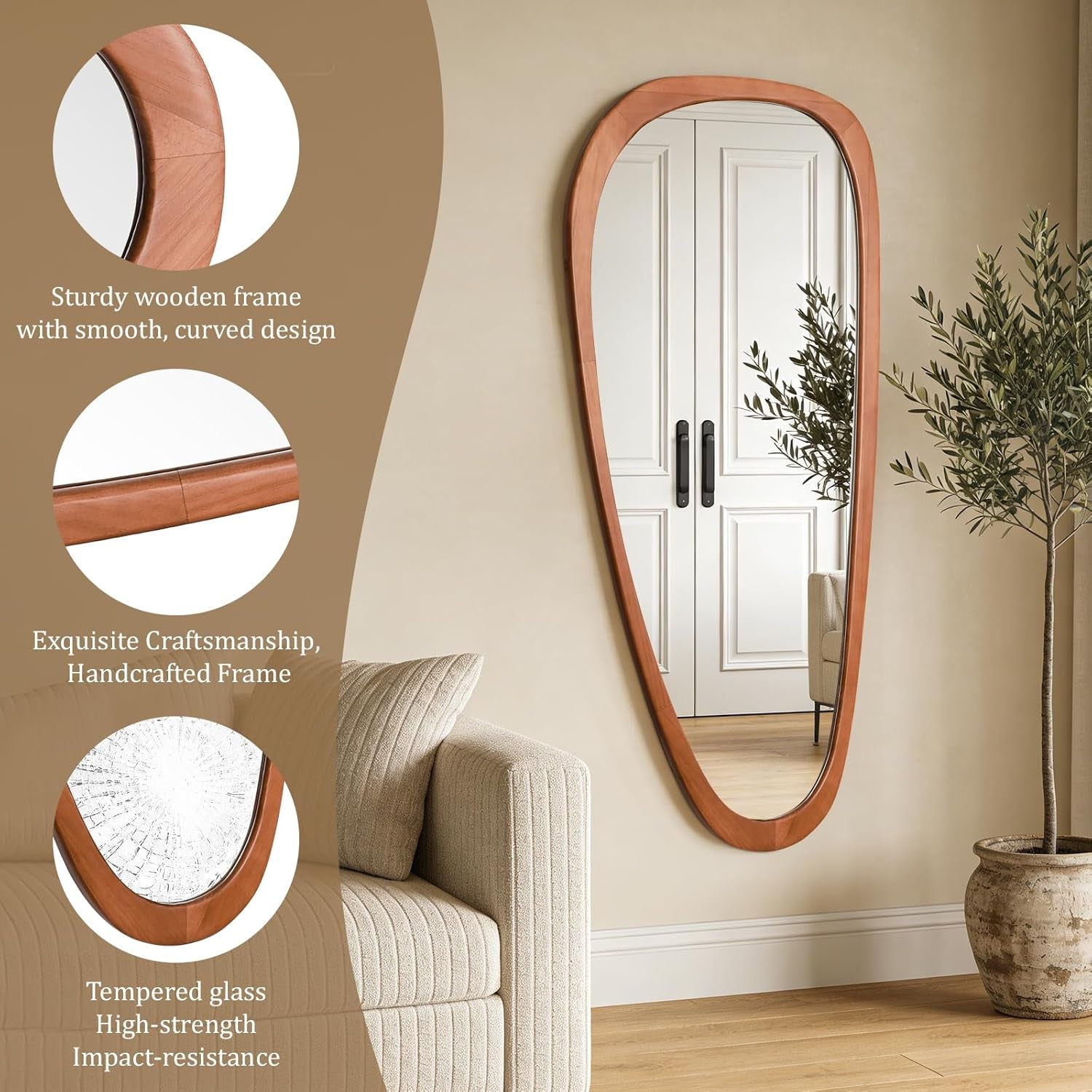 Asymmetrical Mirror, Irregular Mirror Full Length, Boho Wall Mirrors Decorative for Bedroom Living Room Entryway Hall, Mid Century Modern Decor 48" H X 22" W