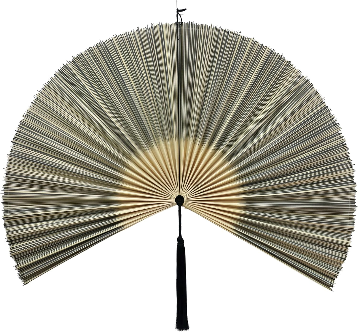 Grey White Bamboo Wall Fan, 40" Boho Wall Art for Queen Bed Decor