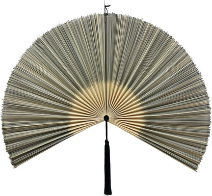 Grey White Bamboo Wall Fan, 40" Boho Wall Art for Queen Bed Decor