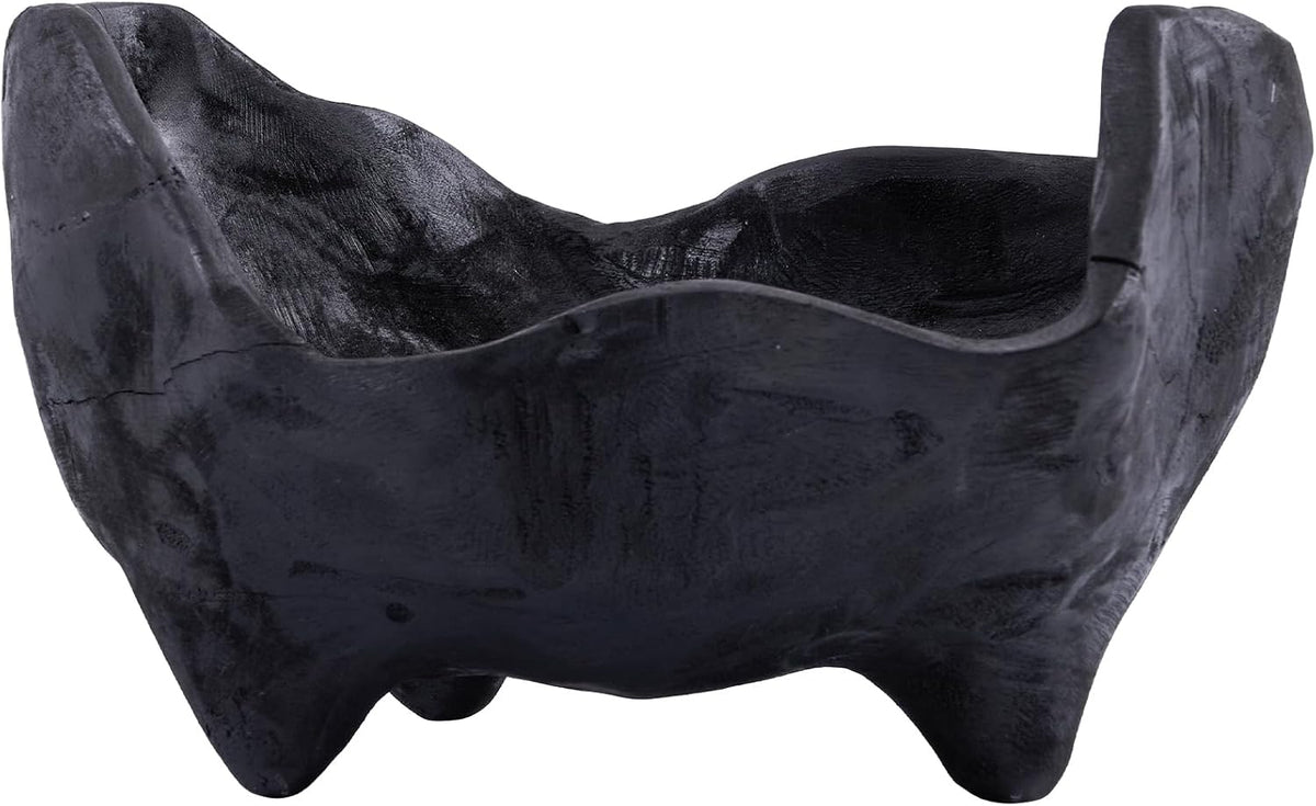 Oak Wood Black Decorative Bowl, 9.25X5.51 Inch Small Bowl | Matte Black Bowl for Entryway Key, Fruit, Candy with Feet, Boho Farmhouse Home Decor for Dining Room Coffee Table Centerpiece