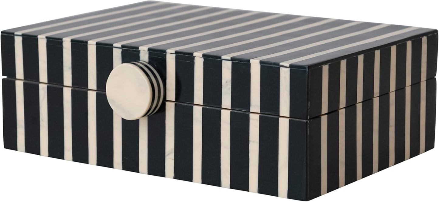 Creative Co-Op Handmade Mango Wood and Resin Striped Storage Box with Knob, Black, Tan & Natural