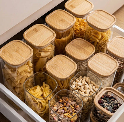 Aura Glass Pantry Jars with Bamboo Lids – Set of 6