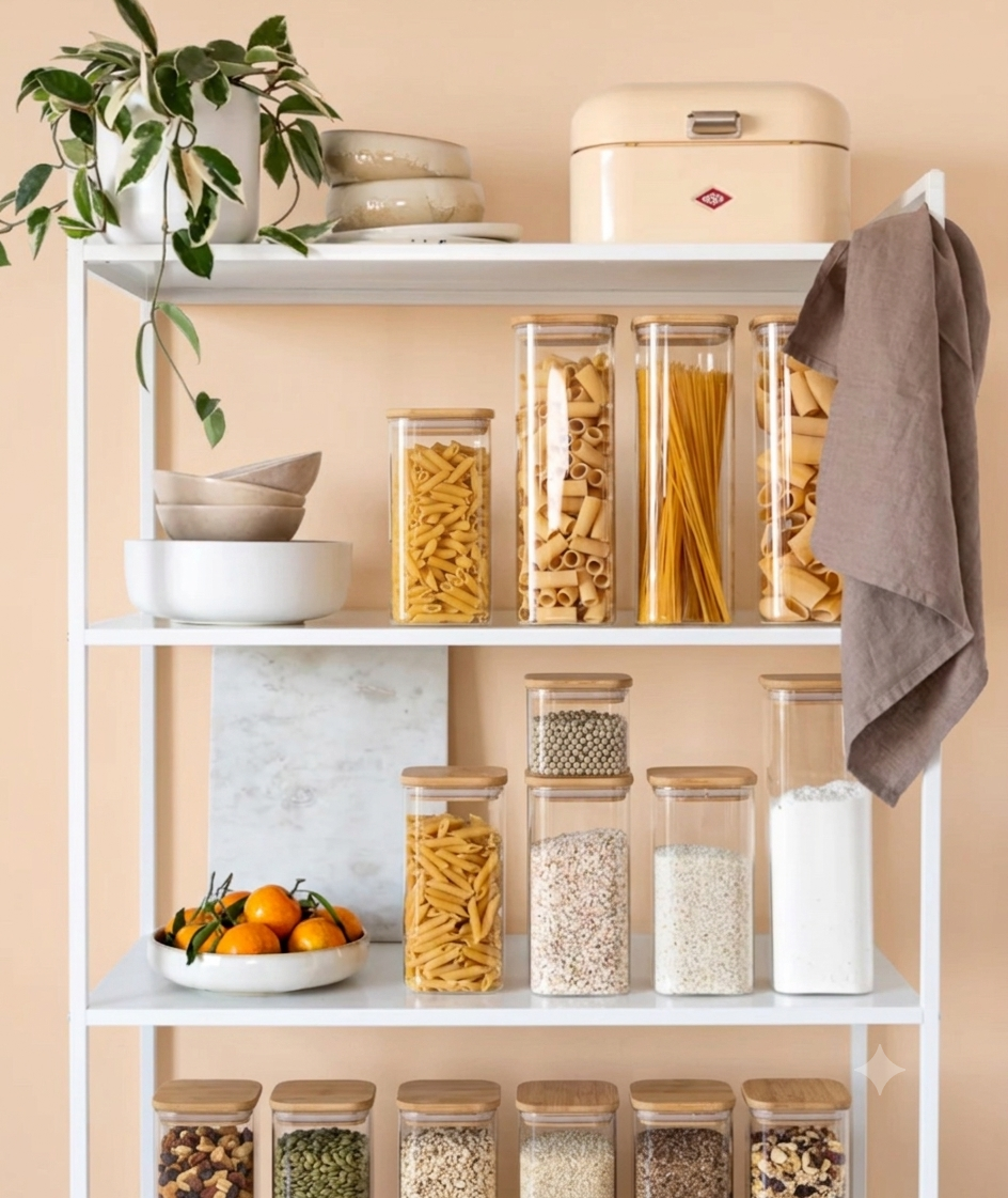 Aura Glass Pantry Jars with Bamboo Lids – Set of 6