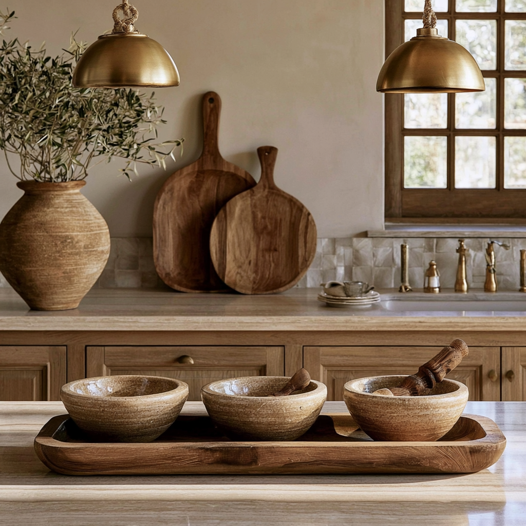 Spice Bowl Set with Wood Spoons on a Mango Wood Tray