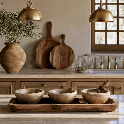 Spice Bowl Set with Wood Spoons on a Mango Wood Tray