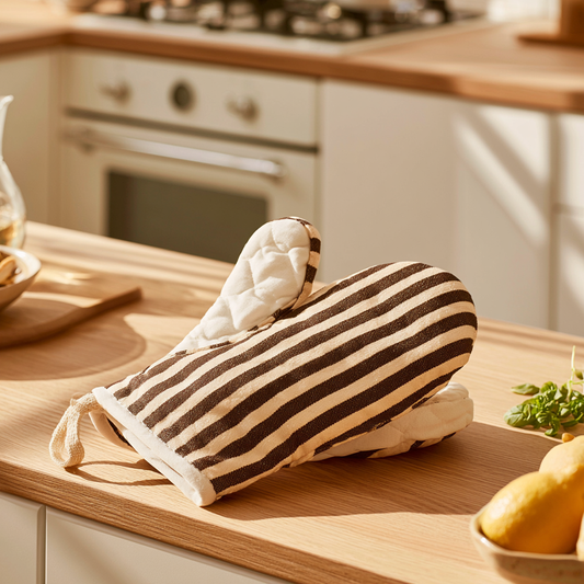 1 Pair Mini Oven Mitts – Heat-Resistant Kitchen Short Gloves with Hanging Loop (Khaki)