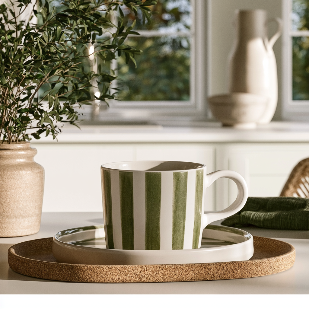 Ceramic Stripe Coffee Cup & Saucer