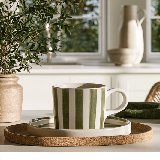 Ceramic Stripe Coffee Cup & Saucer