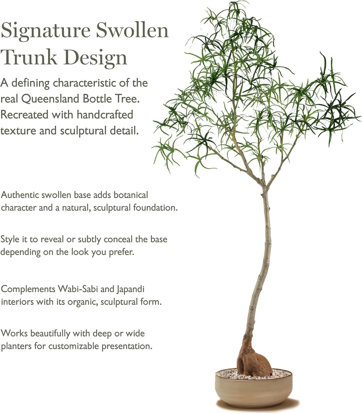 6.5FT Queensland Bottle Tree, Sculptural Faux Tree for Japandi & Wabi-Sabi Interiors, Premium Silk Leaves & Swollen Trunk, Artificial Indoor Plant for Living Room Decor