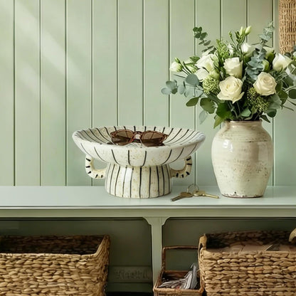 10.5'' Large Decorative Bowls, Handcrafted Ceramic Bowls for Home Decor, Centerpieces for Tables, Chic Key Holder for Entry Table, Unique Hand-Painted Modern Art Deco Bowl