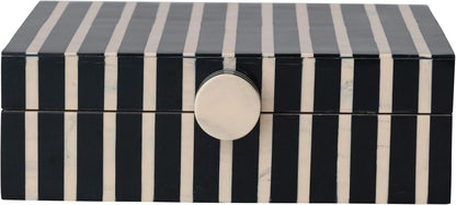 Creative Co-Op Handmade Mango Wood and Resin Striped Storage Box with Knob, Black, Tan & Natural