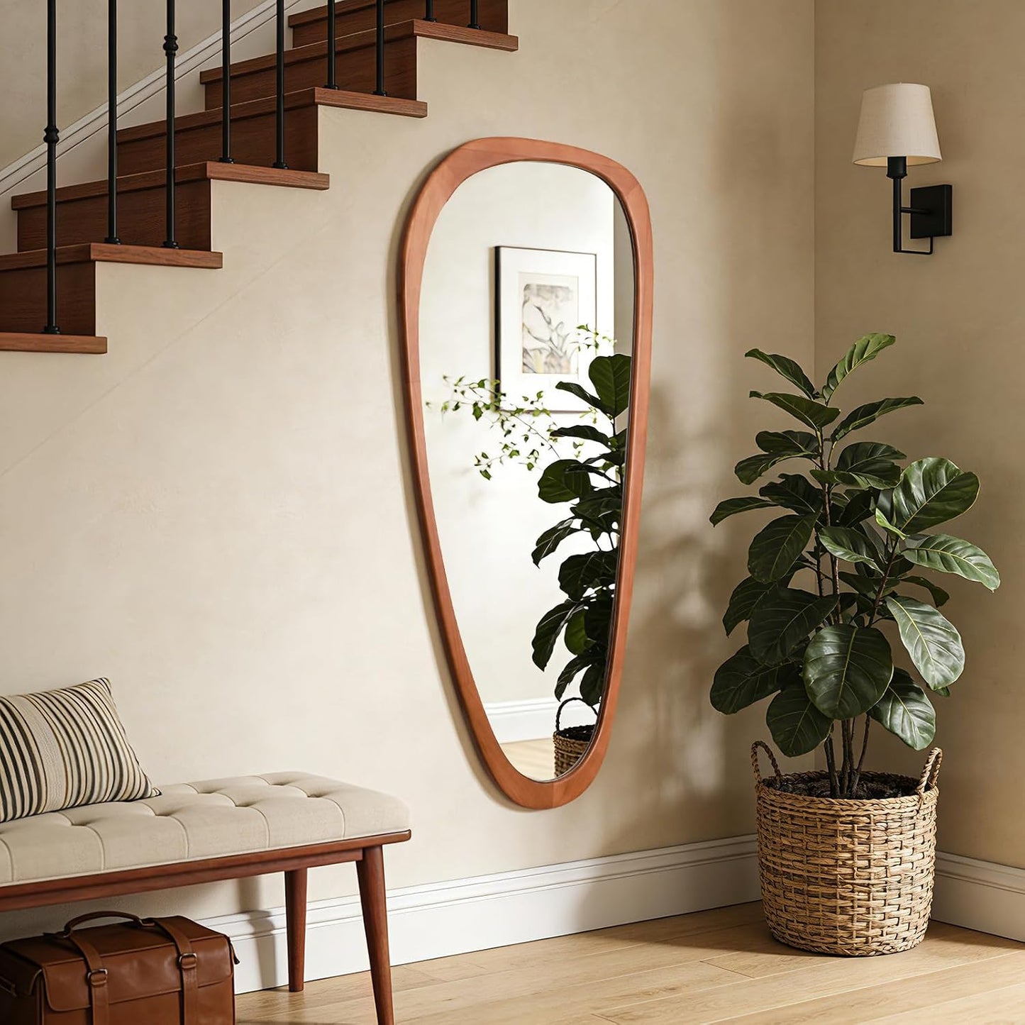 Asymmetrical Mirror, Irregular Mirror Full Length, Boho Wall Mirrors Decorative for Bedroom Living Room Entryway Hall, Mid Century Modern Decor 48" H X 22" W