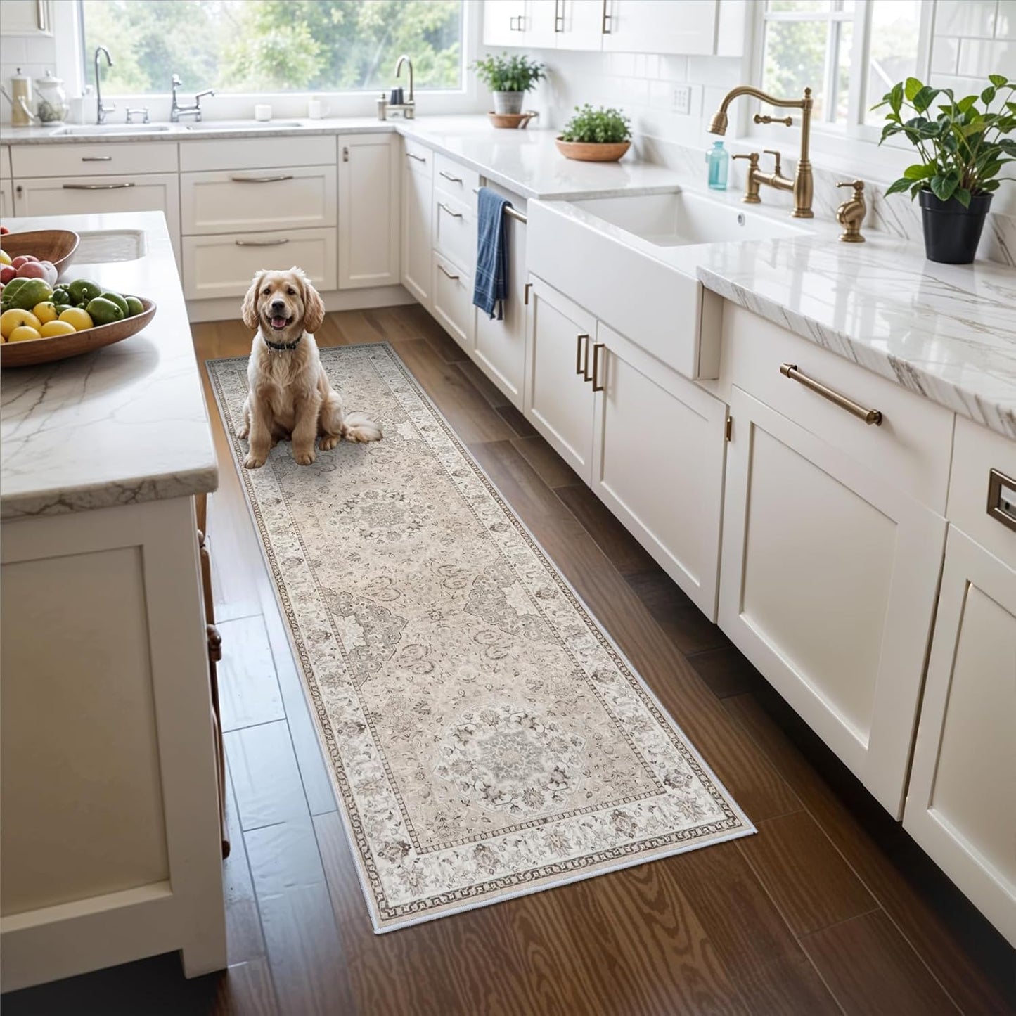Vintage Soft Washable Runner Rug - Non-Slip Farmhouse Floor Mat