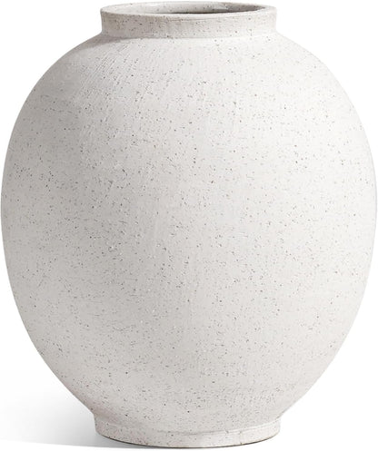 Large White Ceramic Vase - 9.8 Inch Rustic Farmhouse Flower Vase for Home Decor, Minimalist Tall Vases for Living Room, Table, Bathroom, Holiday & Weddings (Sandstone White)