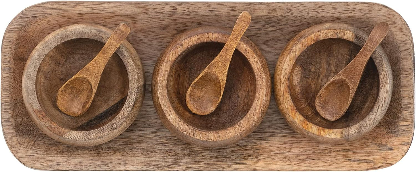 Spice Bowl Set with Wood Spoons on a Mango Wood Tray