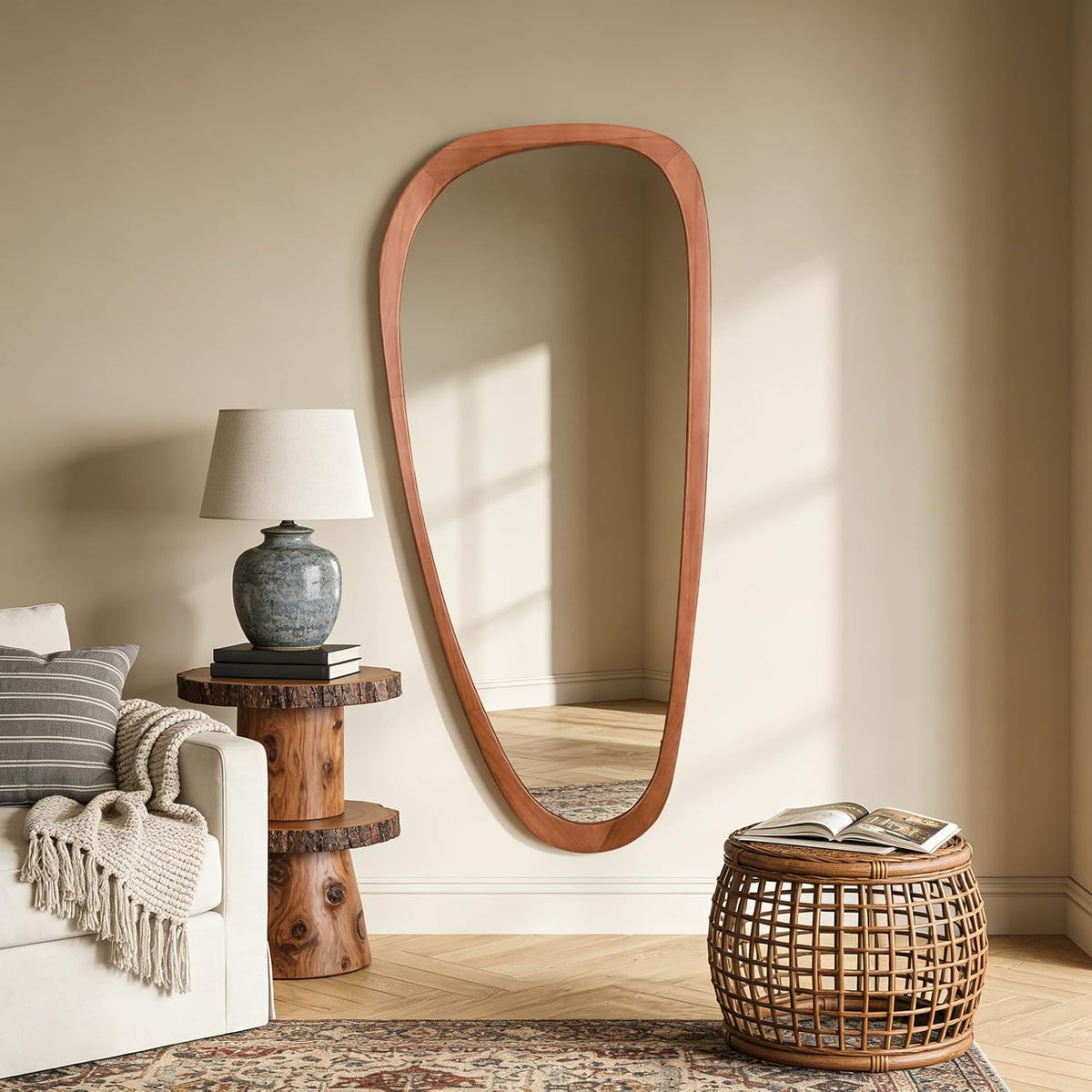 Asymmetrical Mirror, Irregular Mirror Full Length, Boho Wall Mirrors Decorative for Bedroom Living Room Entryway Hall, Mid Century Modern Decor 48" H X 22" W