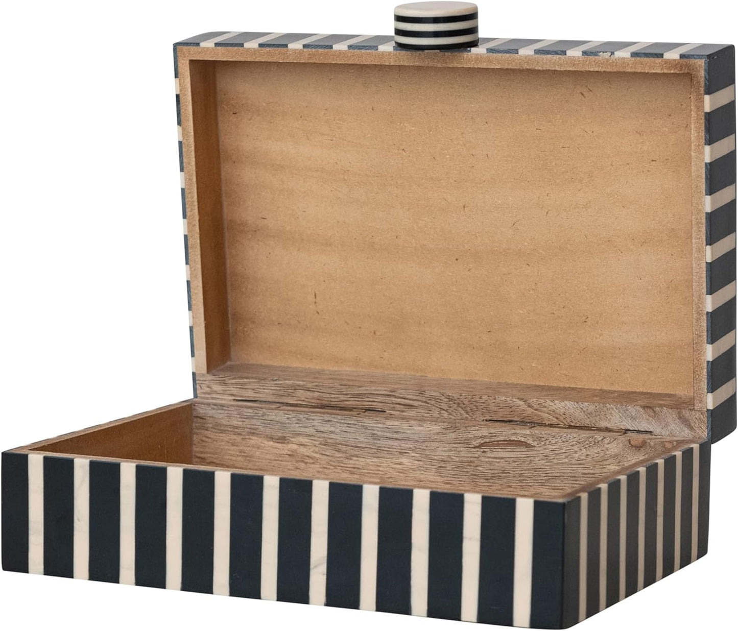 Creative Co-Op Handmade Mango Wood and Resin Striped Storage Box with Knob, Black, Tan & Natural