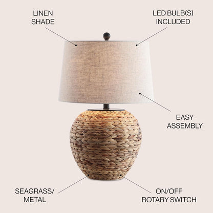 Alaro Woven Water Hyacinth Table Lamp – 24.5" Natural Farmhouse Coastal Light