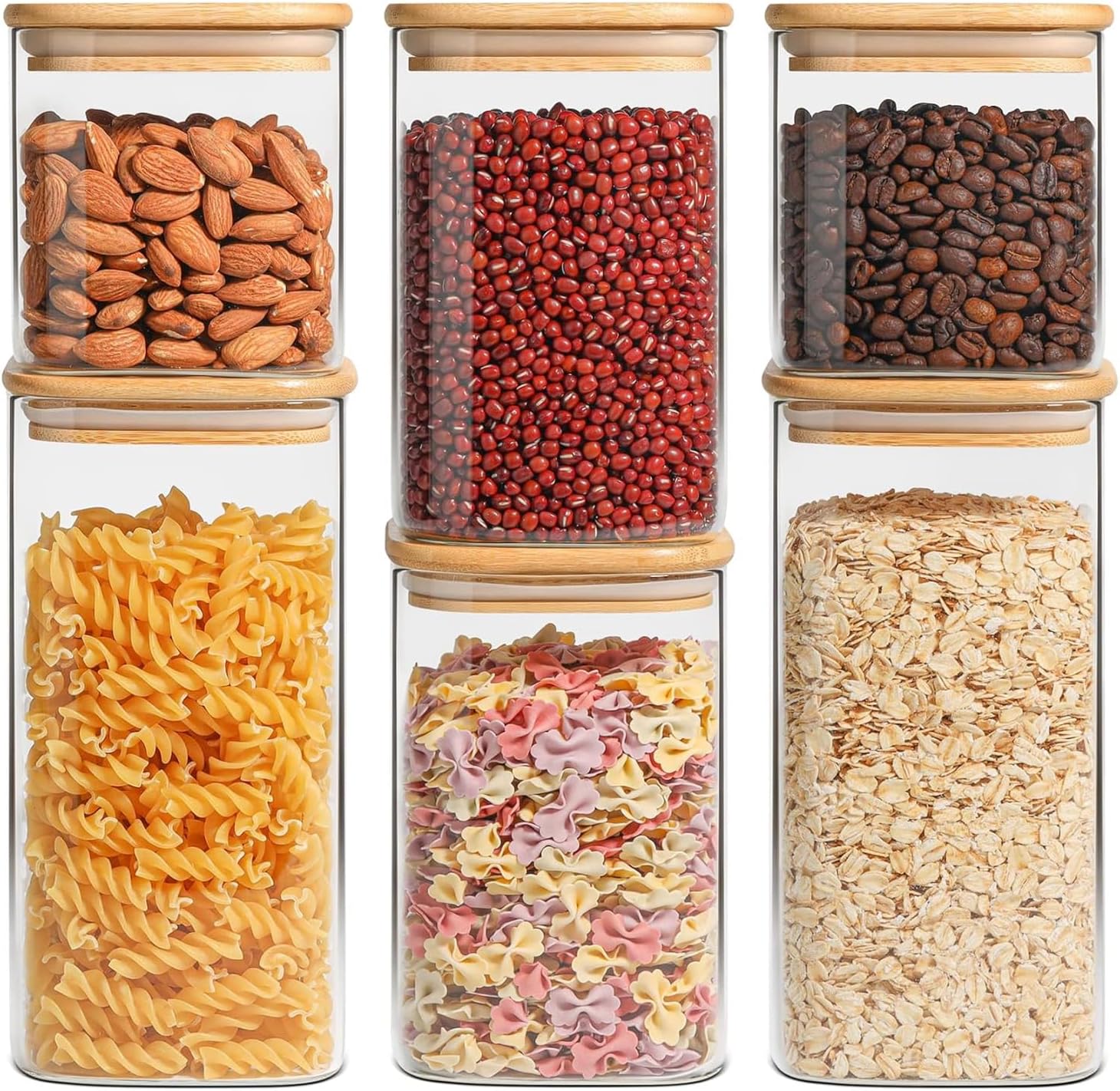 Aura Glass Pantry Jars with Bamboo Lids – Set of 6