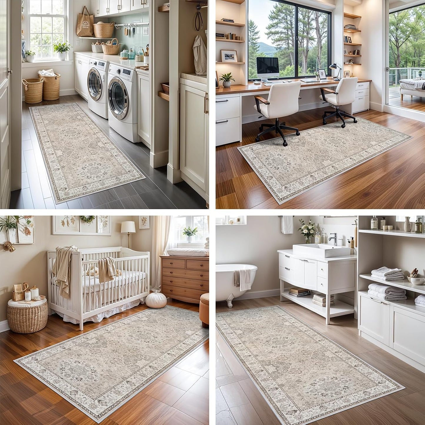Vintage Soft Washable Runner Rug - Non-Slip Farmhouse Floor Mat