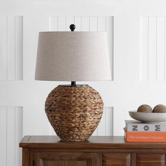 Alaro Woven Water Hyacinth Table Lamp – 24.5" Natural Farmhouse Coastal Light