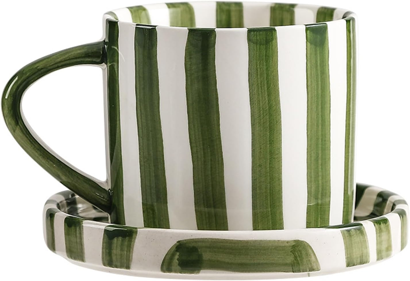 8 Oz Coffee Mug Large Espresso Cups with Saucer Ceramic Coffee Mugs Porcelain Coffee Cup with Saucer Hand-Painted Striped Art Cup and Saucer,C