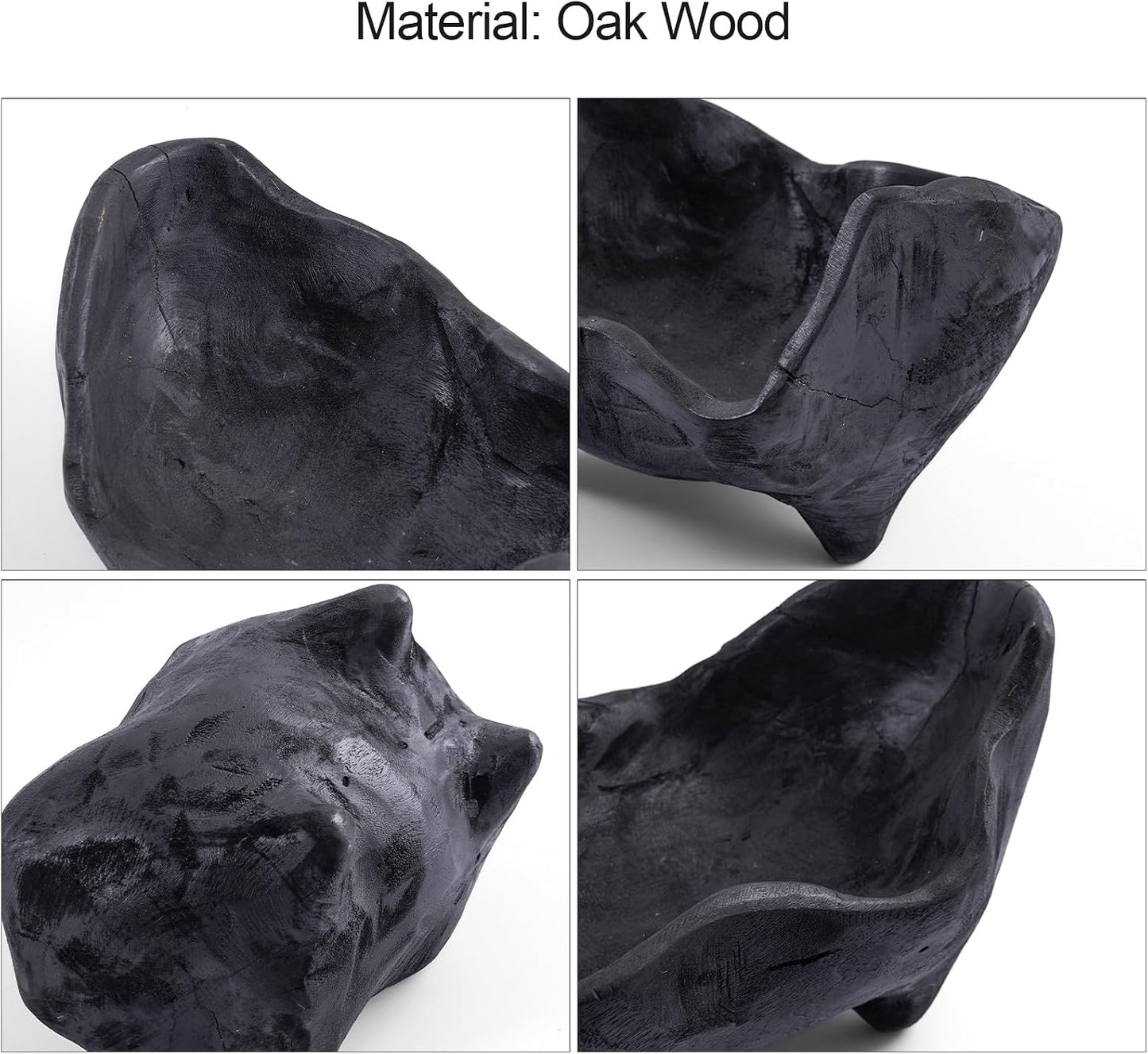 Oak Wood Black Decorative Bowl, 9.25X5.51 Inch Small Bowl | Matte Black Bowl for Entryway Key, Fruit, Candy with Feet, Boho Farmhouse Home Decor for Dining Room Coffee Table Centerpiece