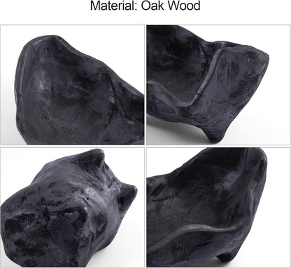 Oak Wood Black Decorative Bowl, 9.25X5.51 Inch Small Bowl | Matte Black Bowl for Entryway Key, Fruit, Candy with Feet, Boho Farmhouse Home Decor for Dining Room Coffee Table Centerpiece