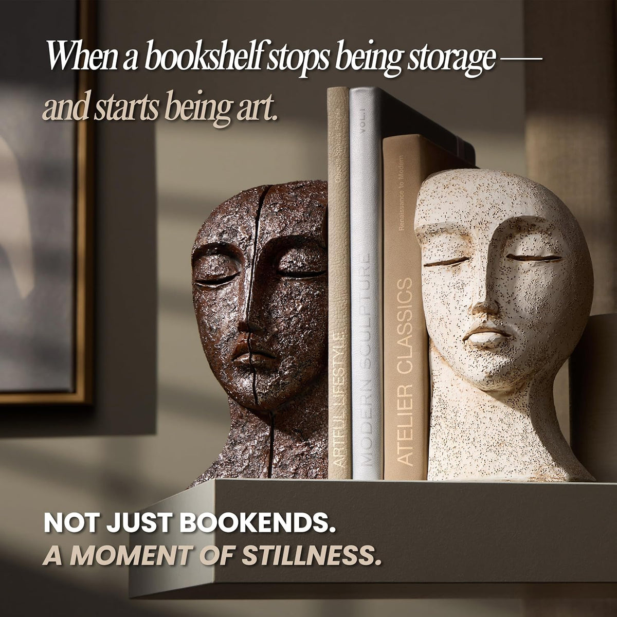 Heavy Duty Bookends for Heavy Books, Book Ends for Shelves, Unique Decorative Book Ends, Aesthetic Bookshelf Decor, Modern Home Decor Sculptural Book Holder/Book Stoppers, the Tranquil Faces