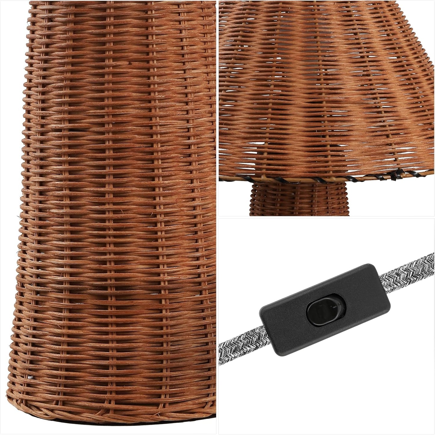 Kara 26.5" Modern Coastal Woven Rattan Table Lamp, Dark Brown | Scandinavian Minimalist Tapered Cylinder Wicker Bedside Nightstand Light, In-Line Switch, LED Bulb Included
