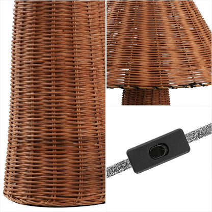 Kara 26.5" Modern Coastal Woven Rattan Table Lamp, Dark Brown | Scandinavian Minimalist Tapered Cylinder Wicker Bedside Nightstand Light, In-Line Switch, LED Bulb Included