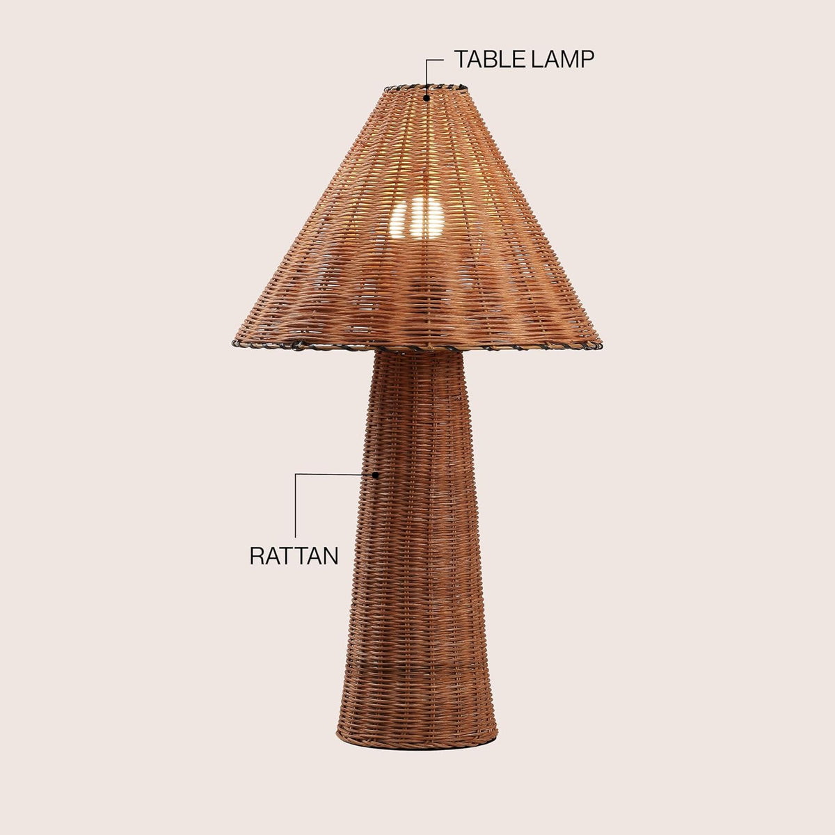 Kara 26.5" Modern Coastal Woven Rattan Table Lamp, Dark Brown | Scandinavian Minimalist Tapered Cylinder Wicker Bedside Nightstand Light, In-Line Switch, LED Bulb Included