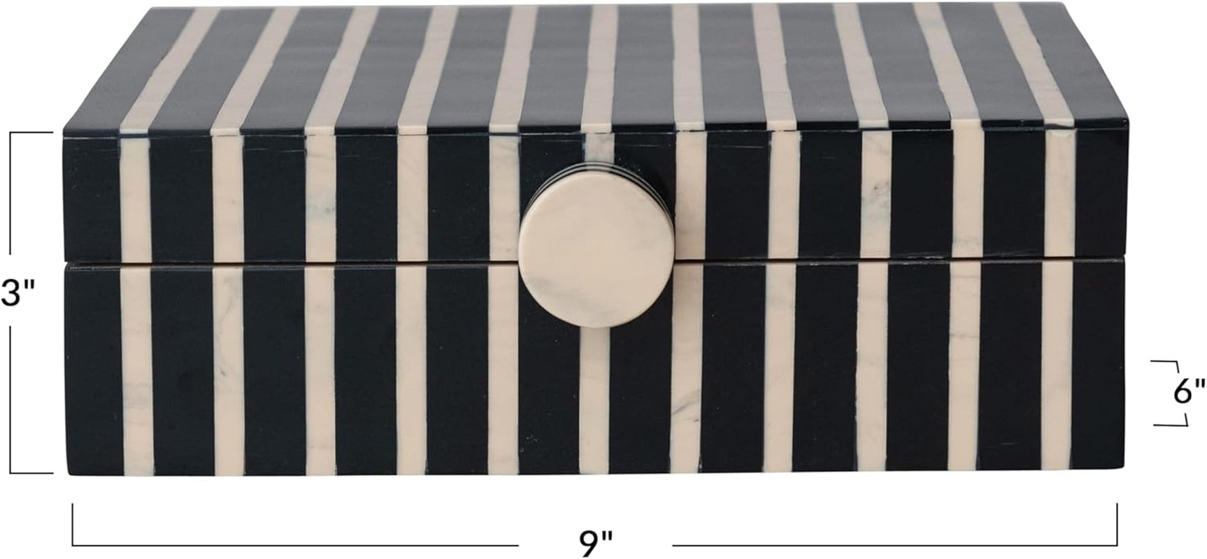 Creative Co-Op Handmade Mango Wood and Resin Striped Storage Box with Knob, Black, Tan & Natural