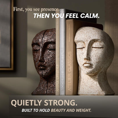 Heavy Duty Bookends for Heavy Books, Book Ends for Shelves, Unique Decorative Book Ends, Aesthetic Bookshelf Decor, Modern Home Decor Sculptural Book Holder/Book Stoppers, the Tranquil Faces
