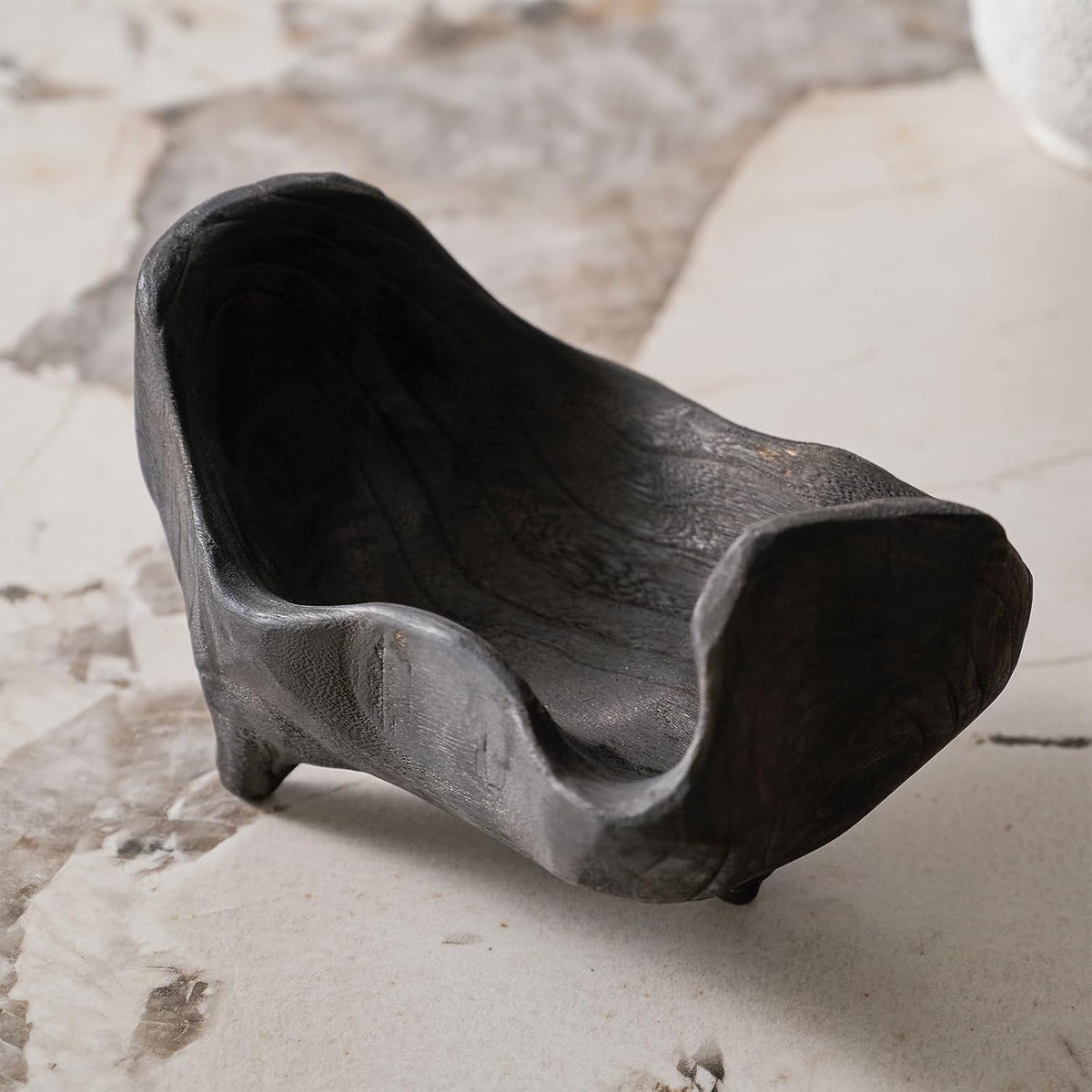 Oak Wood Black Decorative Bowl, 9.25X5.51 Inch Small Bowl | Matte Black Bowl for Entryway Key, Fruit, Candy with Feet, Boho Farmhouse Home Decor for Dining Room Coffee Table Centerpiece