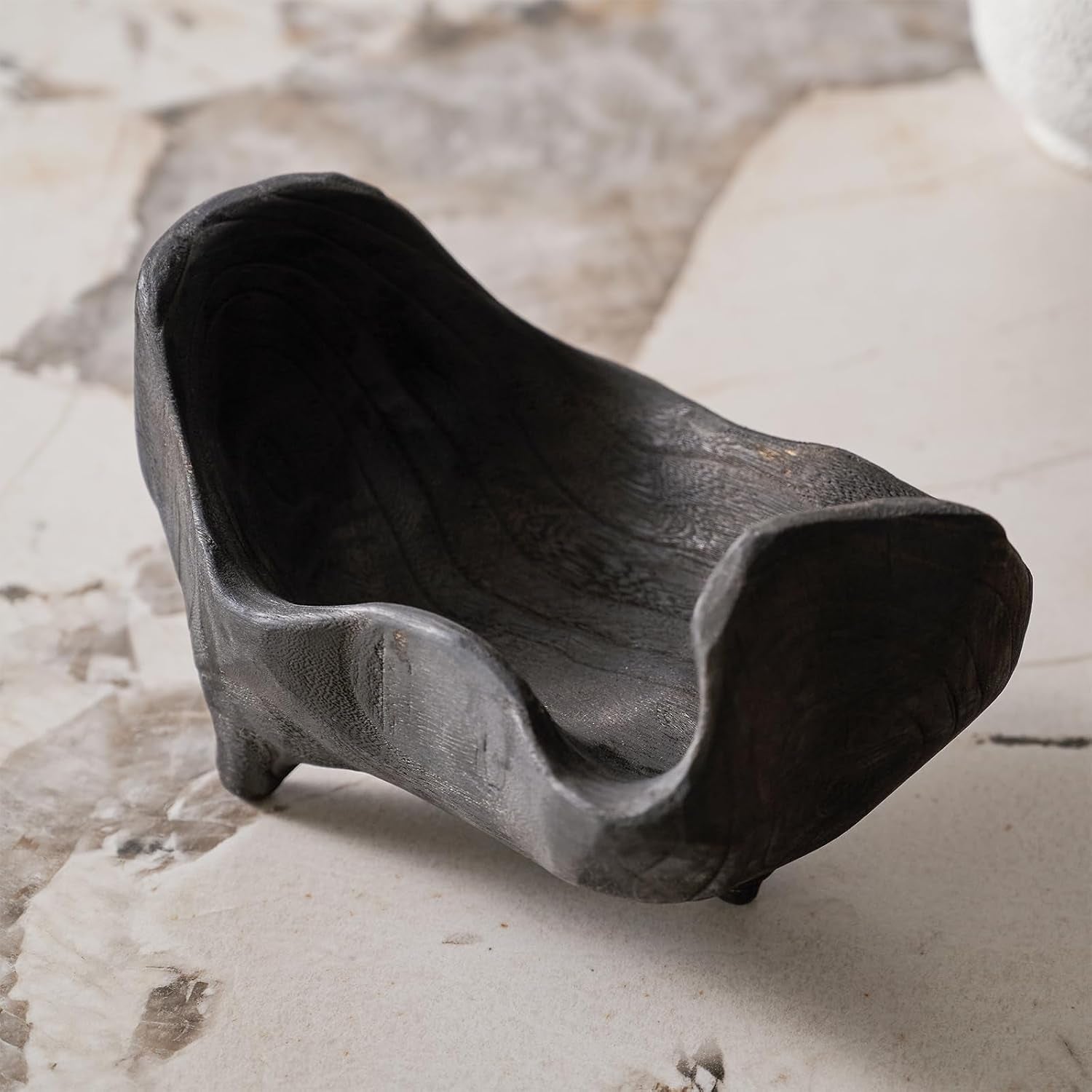 Oak Wood Black Decorative Bowl, 9.25X5.51 Inch Small Bowl | Matte Black Bowl for Entryway Key, Fruit, Candy with Feet, Boho Farmhouse Home Decor for Dining Room Coffee Table Centerpiece