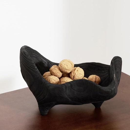 Oak Wood Black Decorative Bowl, 9.25X5.51 Inch Small Bowl | Matte Black Bowl for Entryway Key, Fruit, Candy with Feet, Boho Farmhouse Home Decor for Dining Room Coffee Table Centerpiece