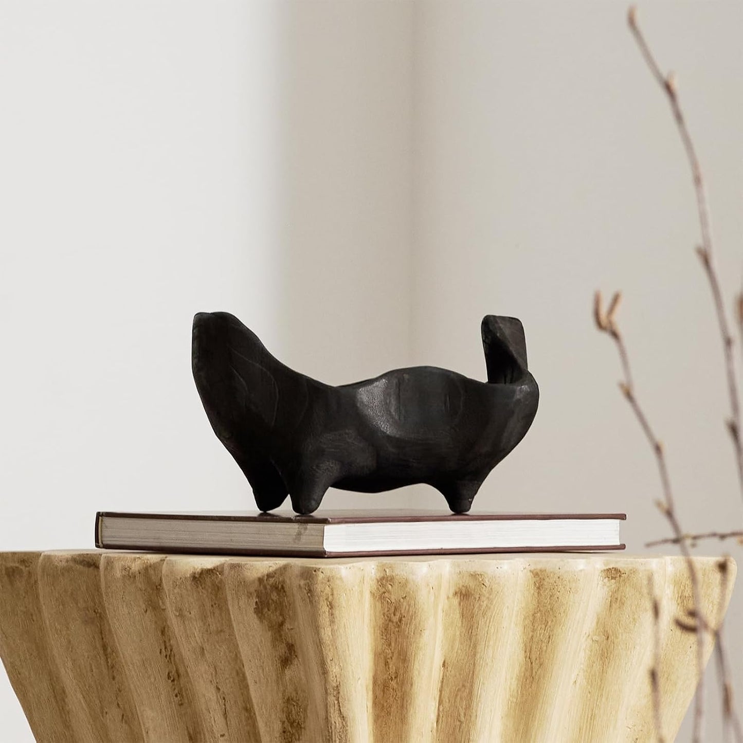 Oak Wood Black Decorative Bowl, 9.25X5.51 Inch Small Bowl | Matte Black Bowl for Entryway Key, Fruit, Candy with Feet, Boho Farmhouse Home Decor for Dining Room Coffee Table Centerpiece