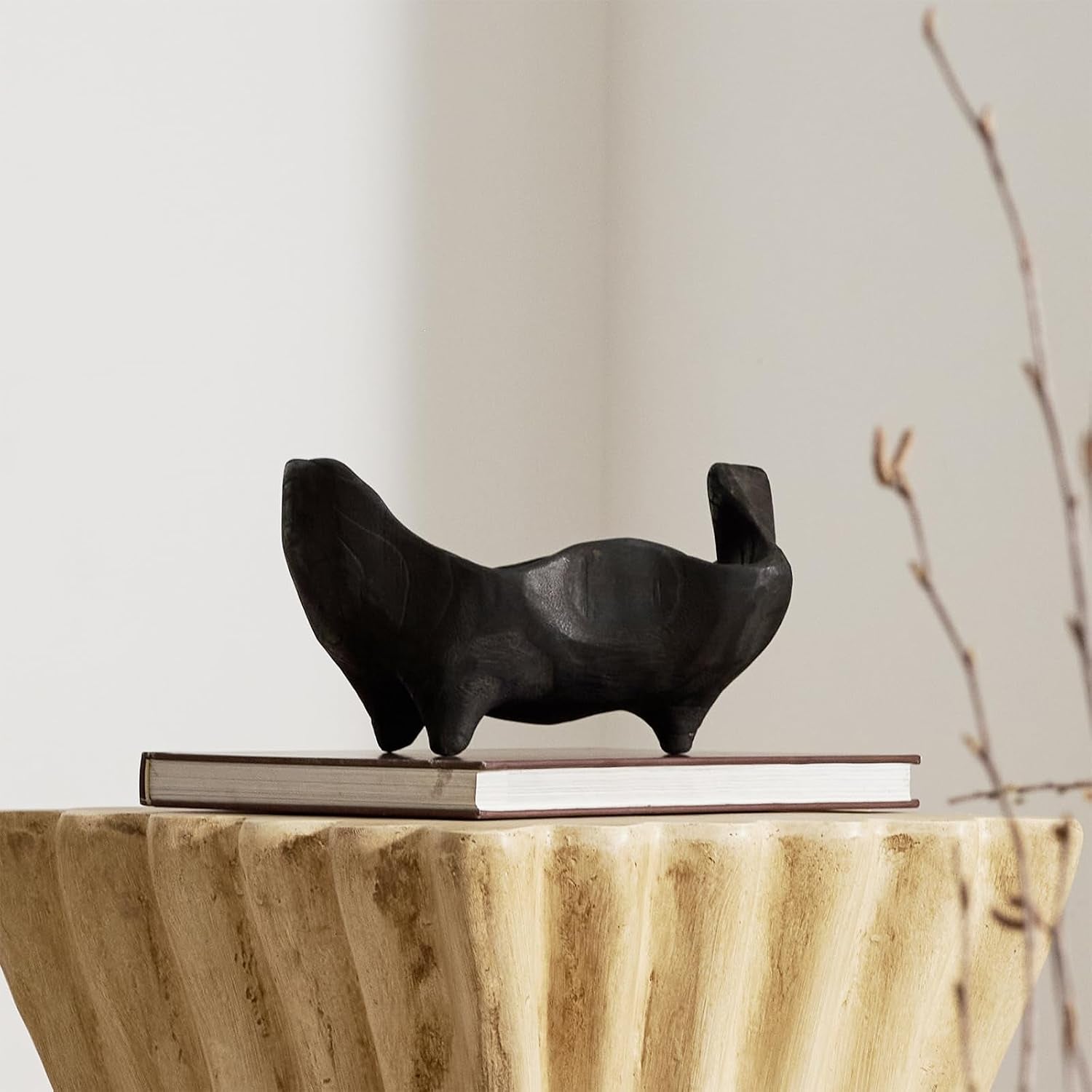 Oak Wood Black Decorative Bowl, 9.25X5.51 Inch Small Bowl | Matte Black Bowl for Entryway Key, Fruit, Candy with Feet, Boho Farmhouse Home Decor for Dining Room Coffee Table Centerpiece