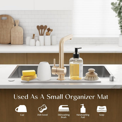 Faucet Mat for Kitchen Sink – Diatomite Stone Drying Mat & Sink Protectors, Prevent Moisture – Sink Splash Guard Water-Absorbing Stone Tray for Bathroom Counter (Light Grey, 23.6" X 3.9")